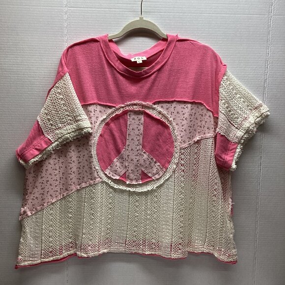 POL TOP PEACE PATCHWORK W/CROCHET CANDY PINK - Picture 5 of 10